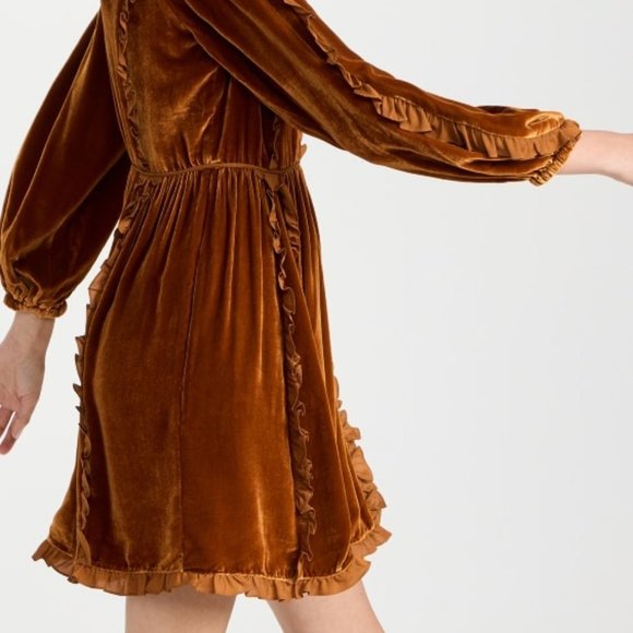 Ulla Johnson Erika Dress Velvet Babydoll Silk Ruffle Trim Size 0 NWT - Picture 2 of 4